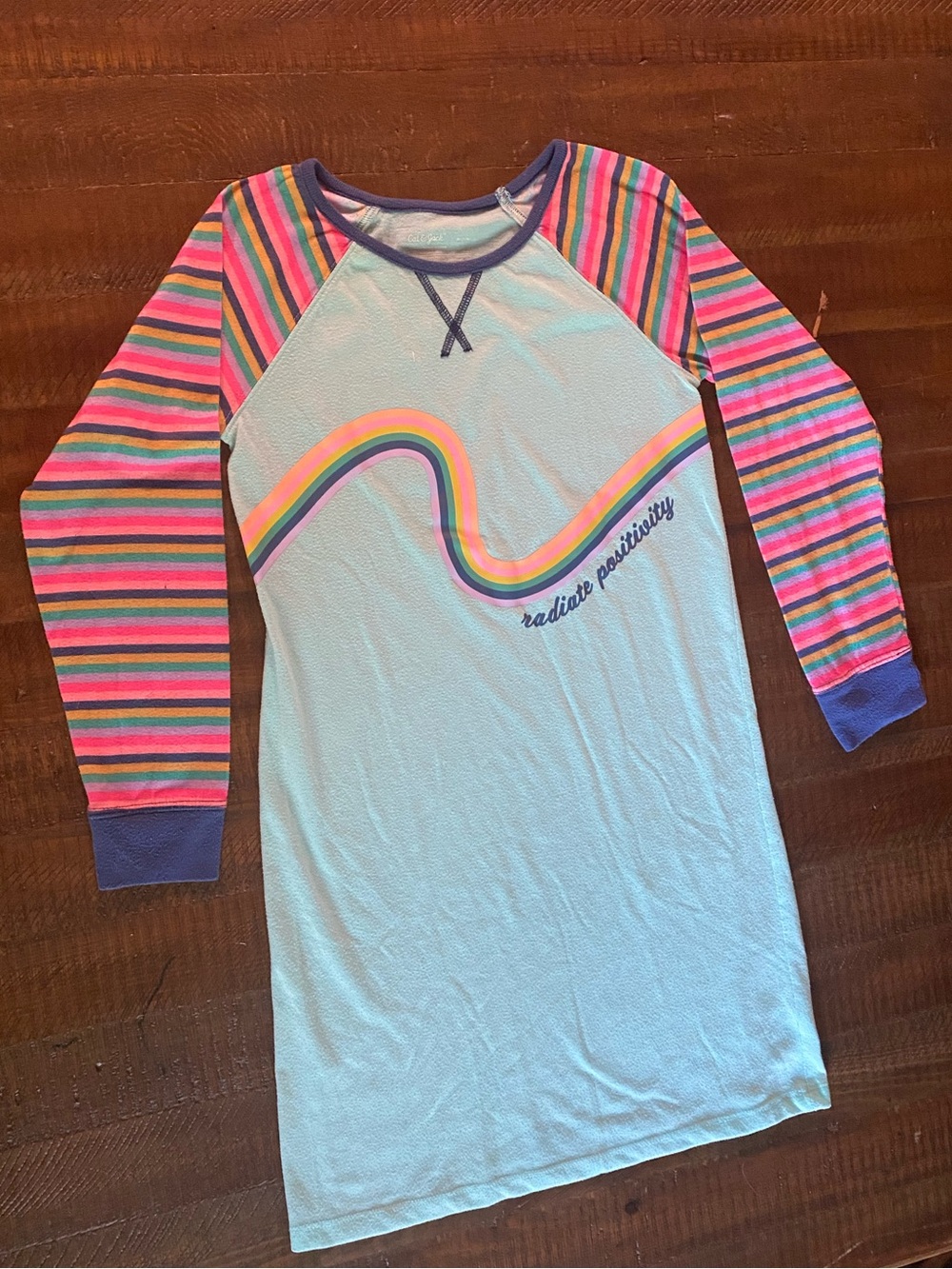 Girls' Light Blue Rainbow Stripe Raglan Nightgown